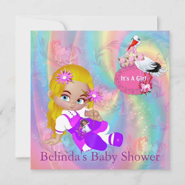 Farbenfrohe Regenbogenspiralen Kinderdusche Einlad Mitteilungskarte (Vorderseite)