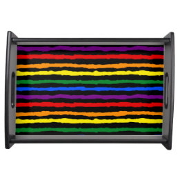 Farbenfrohe Regenbogenstreifen auf Custom Black Serviertablett