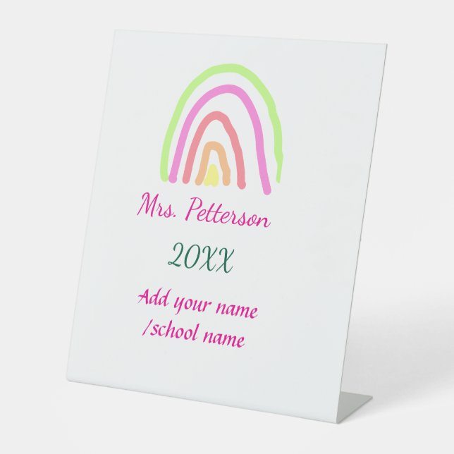 Farbenfrohe Regenbogenstreifen geben dem Lehrer de Sockelschild (Vorderseite)