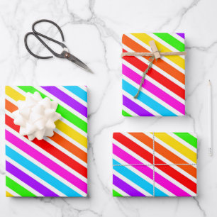 Farbenfrohe Regenbogenstreifen Geschenkpapier Set
