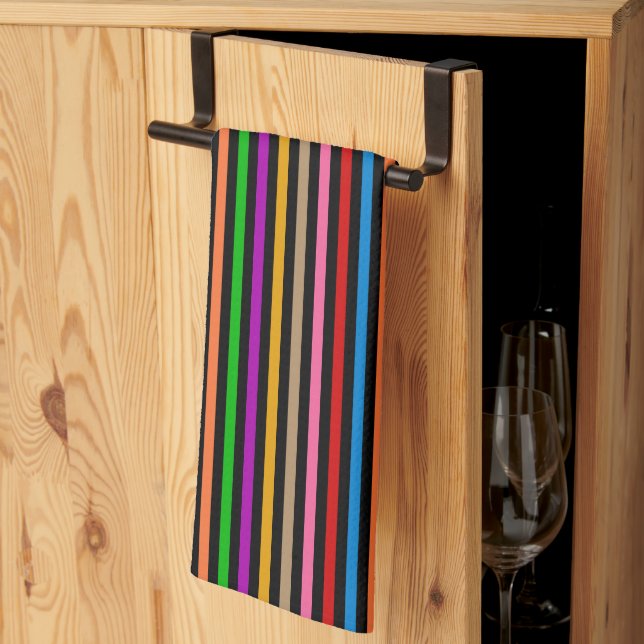 Farbenfrohe Regenbogenstreifen Linien Design - Sch Geschirrtuch (Drittel gefaltet)