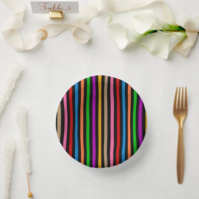 Farbenfrohe Regenbogenstreifen Linien Design - Sch Pappteller (Hochzeit)