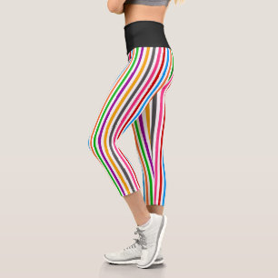 Farbenfrohe Regenbogenstreifen-Linien-Design - Wei Capri Leggings