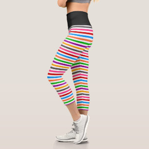 Farbenfrohe Regenbogenstreifen-Linien-Design - Wei Capri Leggings