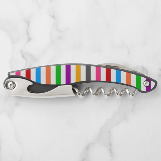 Farbenfrohe Regenbogenstreifen Linien Design - Wei Kellnermesser (Vorderseite)