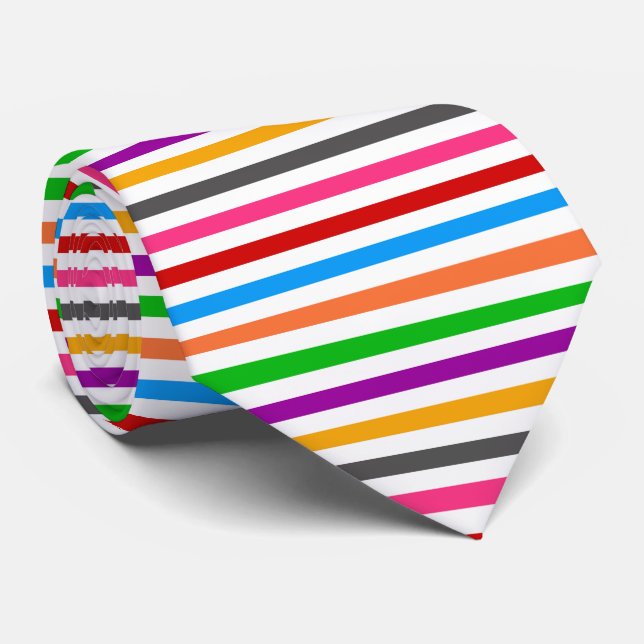 Farbenfrohe Regenbogenstreifen-Linien-Design - Wei Krawatte (Gerollt)