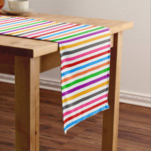 Farbenfrohe Regenbogenstreifen-Linien-Design - Wei Kurzer Tischläufer