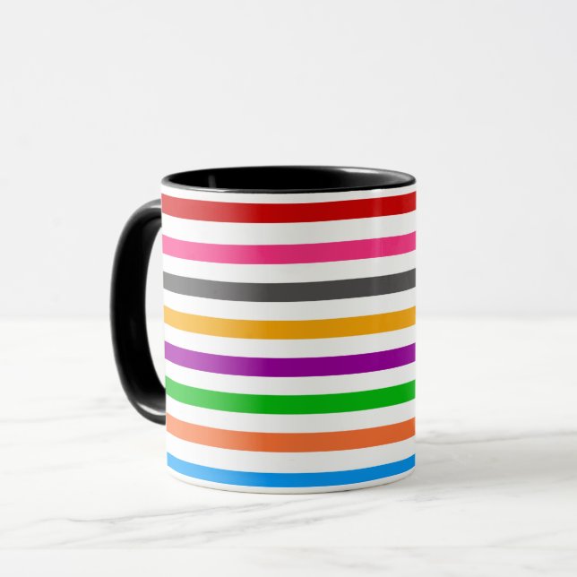 Farbenfrohe Regenbogenstreifen-Linien-Design - Wei Tasse (Vorderseite Links)