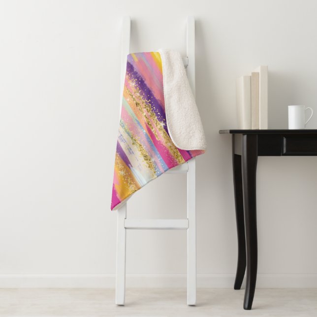 Farbenfrohe Regenbogenstreifen mit Imitaten Gold G Sherpadecke (Beispiel)