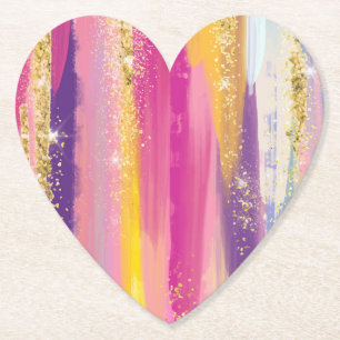 Farbenfrohe Regenbogenstreifen mit Imitaten Gold G Untersetzer