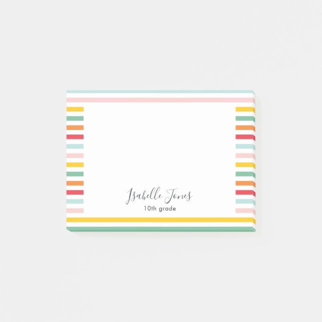 farbenfrohe Regenbogenstreifen Uni Post-it Klebezettel (Vorderseite)