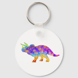 Farbenfrohe Regenbogentriceratops Niedlicher Dinos Schlüsselanhänger