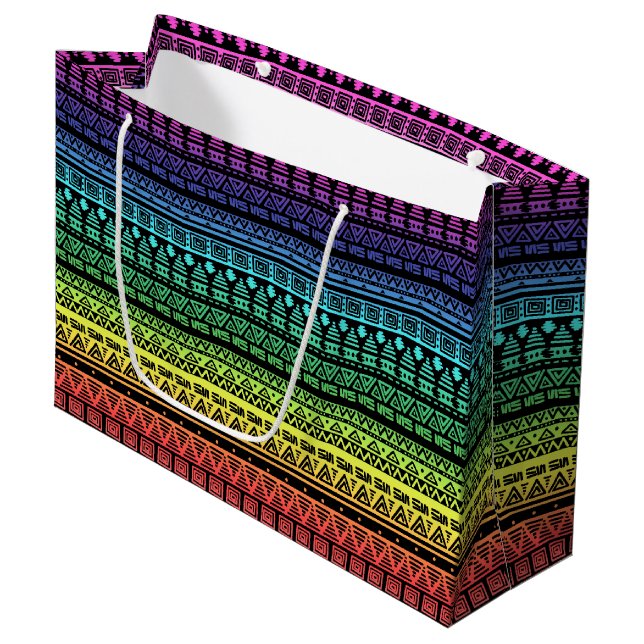 Farbenfrohe Regenbogenverzierung Große Geschenktüte (Vorderseite Schrägansicht)