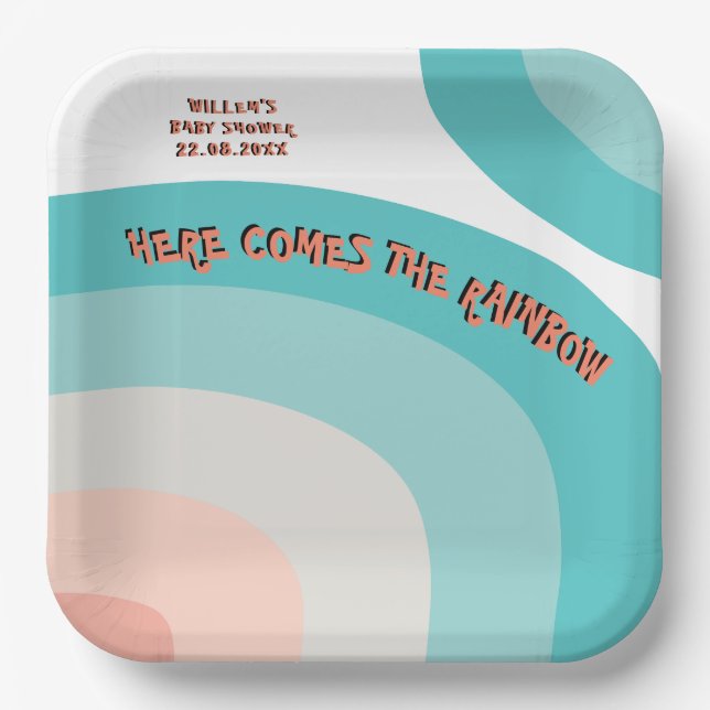 Farbenfrohe Regenbogenwelle Abstrakte Babydusche Pappteller (Vorderseite)