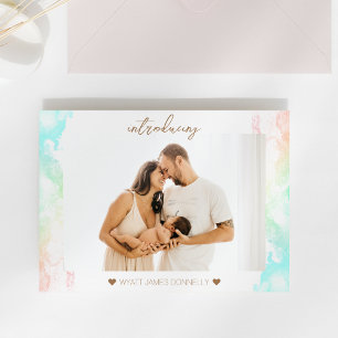 Farbenfrohe Regenbogenwolken Foto Geburtsankündigu Ankündigungspostkarte