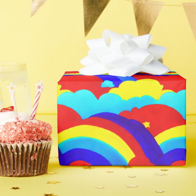 Farbenfrohe Regenbogenwolken Kindermuster Geschenkpapier (Geburtstagsparty)