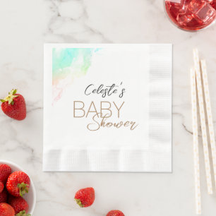 Farbenfrohe Regenbogenwolken Weiße Babydusche Napk Serviette