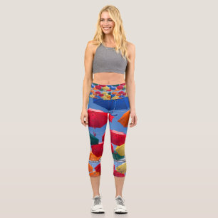 Farbenfrohe Regenschirme in himmelblau-orange rot Capri Leggings