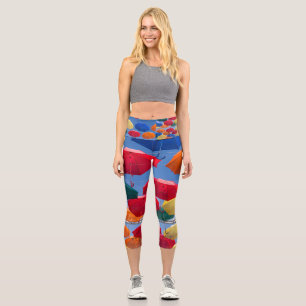 Farbenfrohe Regenschirme in himmelblau-orange rot Capri Leggings