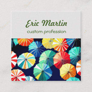 Farbenfrohe Regenschirme Quadratische Visitenkarte