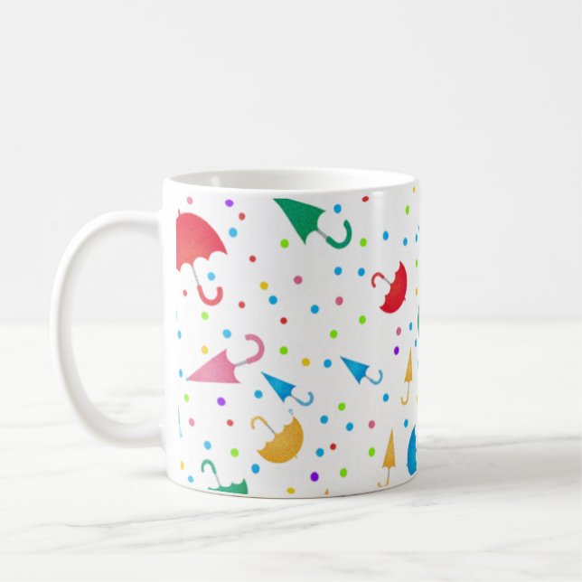 Farbenfrohe Regenschirme und Konfetti-Muster Kaffeetasse (Links)