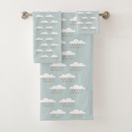 Farbenfrohe Regentropfen Weiße flauschige Wolken A Badhandtuch Set