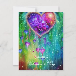 Farbenfrohe regnende Herzen Valentinstag  Feiertagskarte