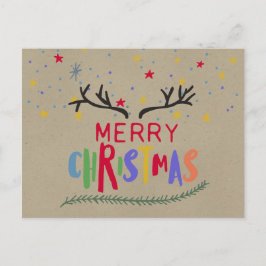 Farbenfrohe Reindeer Antlers & Stars Frohe Weihnac Postkarte