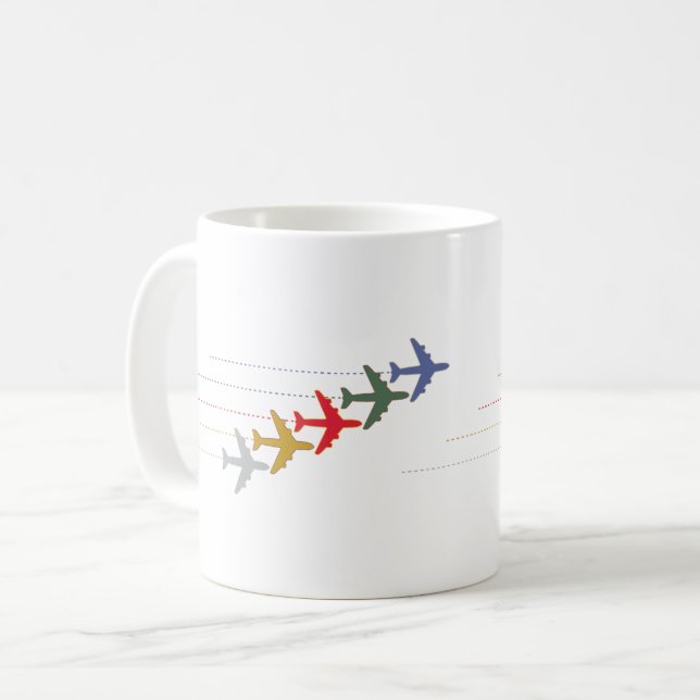 Farbenfrohe Reiseflugzeuge Tasse (Vorderseite Links)
