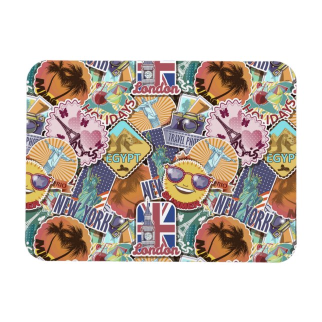 Farbenfrohe Reisetafelmuster Magnet (Horizontal)