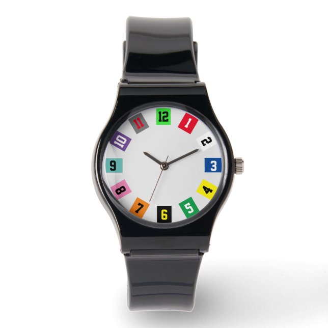 Farbenfrohe Reitnummern Satteltuch Armbanduhr (Vorderseite)