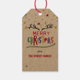 Farbenfrohe Rentier Antler und Sterne Frohe Weihna Geschenkanhänger