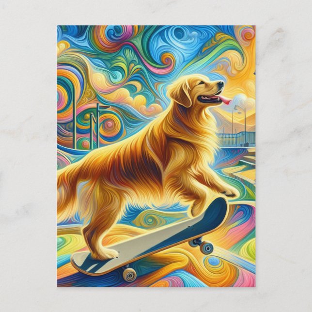Farbenfrohe Retriever Skateboarding Postkarte (Vorderseite)