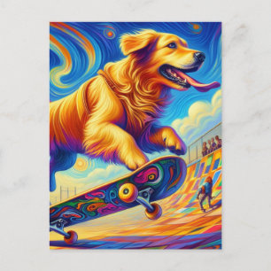 Farbenfrohe Retriever Skateboarding Postkarte