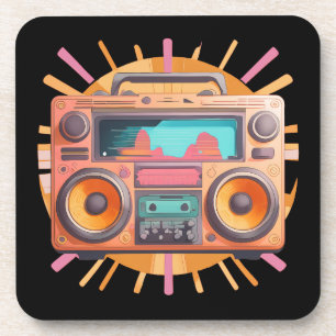 Farbenfrohe Retro-80er-Boombox mit Sonnenaufgang i Getränkeuntersetzer