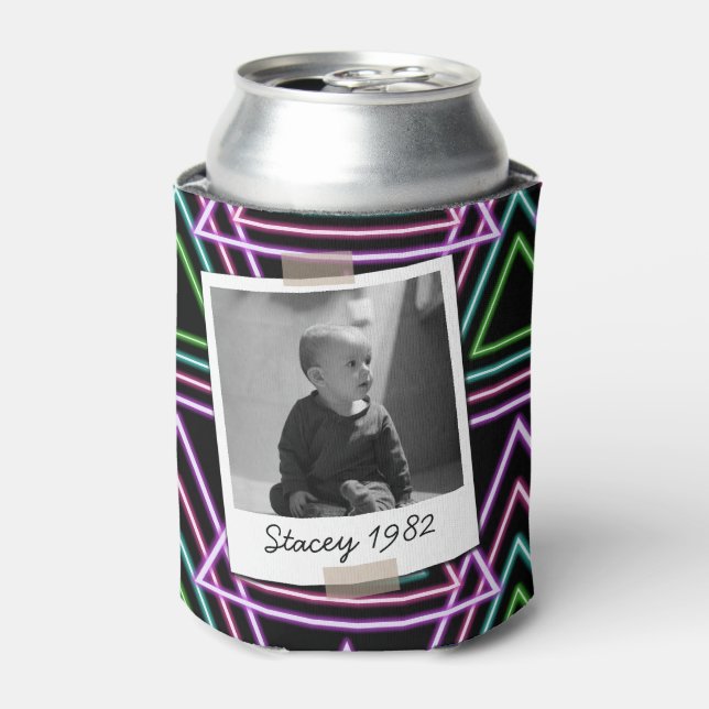 Farbenfrohe Retro-80er-Neon-Geometrie zum 40. Gebu Dosenkühler (Kanne Vorderseite)
