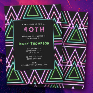 Farbenfrohe Retro-80er-Neon-Geometrie zum 40. Gebu Einladung