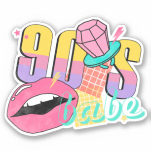 Farbenfrohe Retro 90er Babe Lips Ring Pop Aufkleber