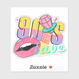 Farbenfrohe Retro 90er Babe Lips Ring Pop Aufkleber