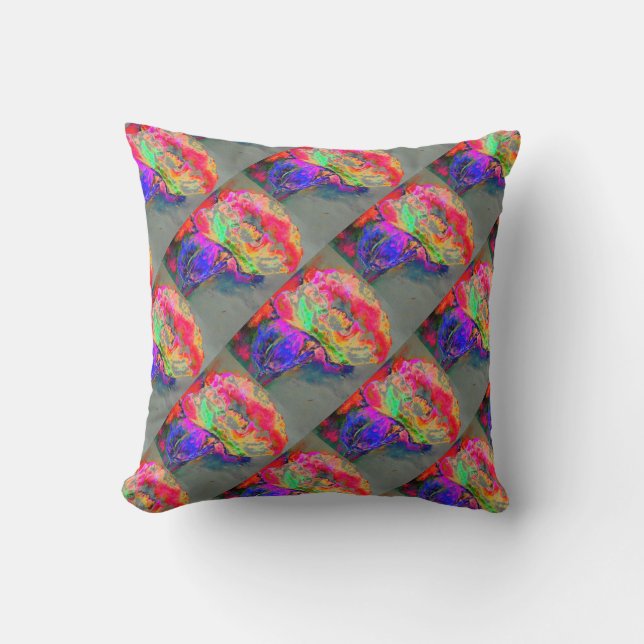 Farbenfrohe Retro Abstrakt Poppy Wasserfarbe Kissen (Vorderseite)