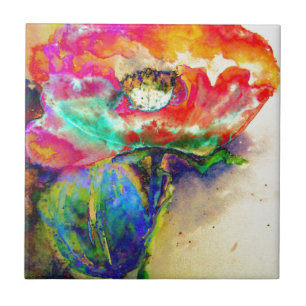 Farbenfrohe Retro Abstrakte Mohnwasserfarbe Fliese