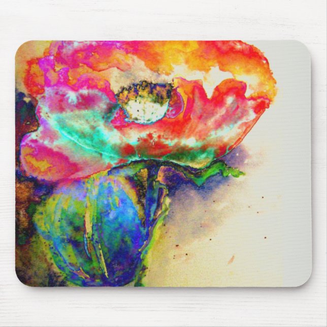 Farbenfrohe Retro Abstrakte Mohnwasserfarbe Mousepad (Vorne)