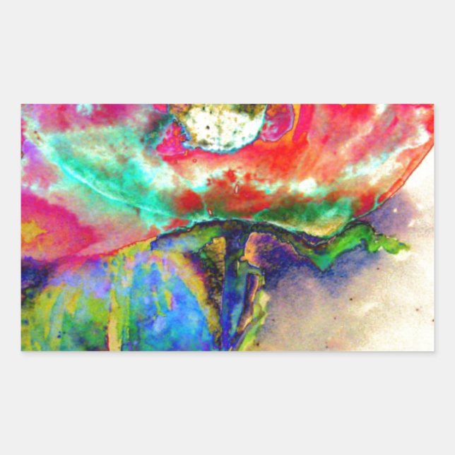 Farbenfrohe Retro Abstrakte Mohnwasserfarbe Rechteckiger Aufkleber (Vorderseite)