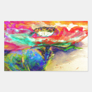 Farbenfrohe Retro Abstrakte Mohnwasserfarbe Rechteckiger Aufkleber