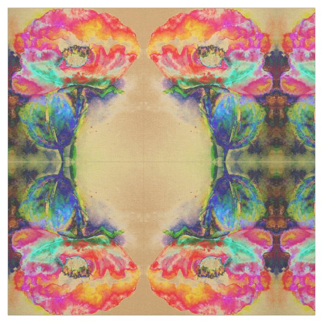 Farbenfrohe Retro Abstrakte Mohnwasserfarbe Stoff (Muster)