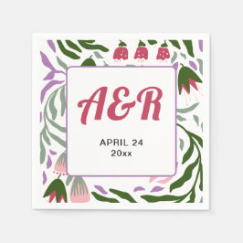 Farbenfrohe Retro-Äste mit Blume Hochzeit Serviette