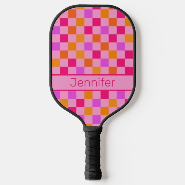Farbenfrohe Retro ästhetische Prüfmuster Hot Pink Pickleball Schläger (Vorderseite)