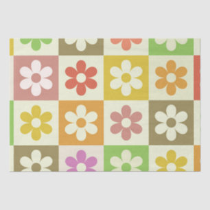Farbenfrohe Retro-Blume auf Prüfplatine-Muster Seidenpapier