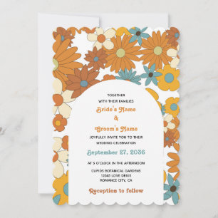 Farbenfrohe Retro-Blume der 60er 70er Jahre Einladung