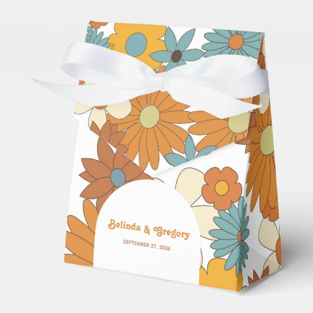 Farbenfrohe Retro-Blume der 60er 70er Jahre Geschenkschachtel (Vorderseite)